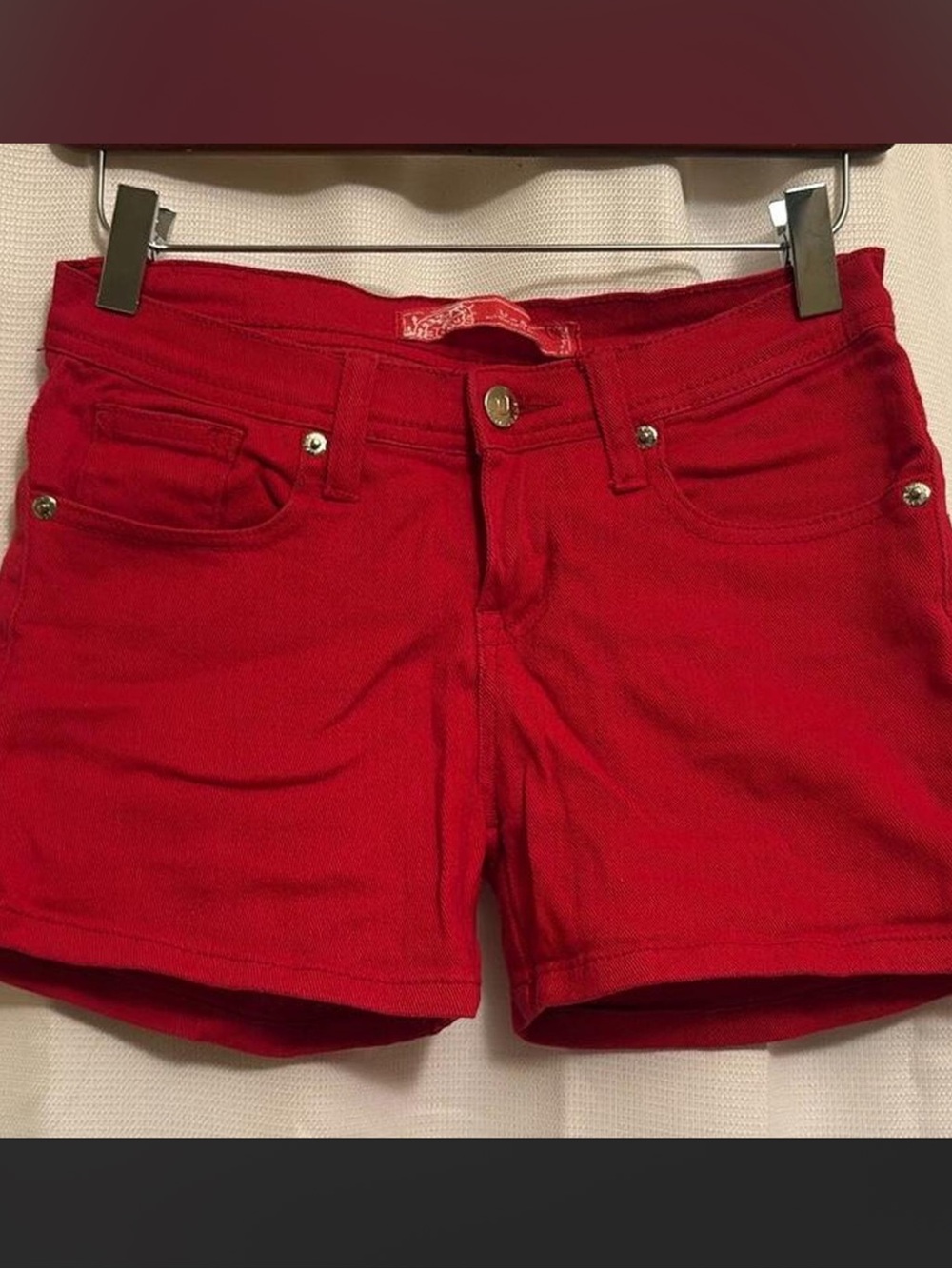 Red Low Waisted Women's Denim Shorts - Classic Casual